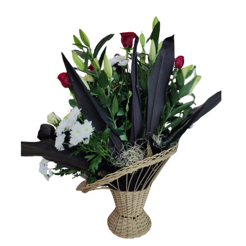 Coș Funerar Florentin mare cu trandafiri, crizanteme și crini imperiali [1]