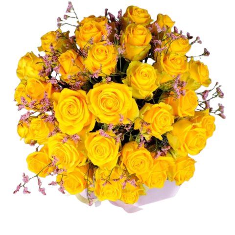 Cutie cilindru cu trandafiri galbeni și limonium [1]