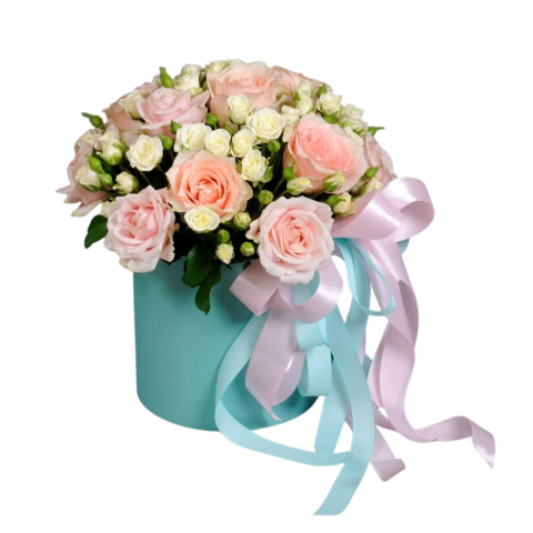 CUTII CU TRANDAFIRI - Cutie cilindru cu trandafiri și minirose