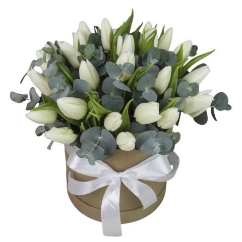 CUTII LALELE - Cutie cu lalele albe și eucalipt