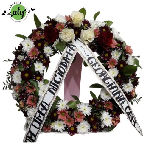 Jerbă funerară din crizanteme și 5 trandafiri