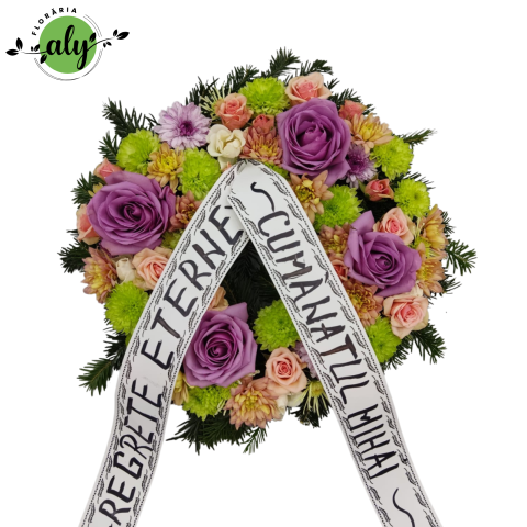 JERBE FLORI NATURALE - Jerbă funerară rotundă 35 cm cu flori naturale