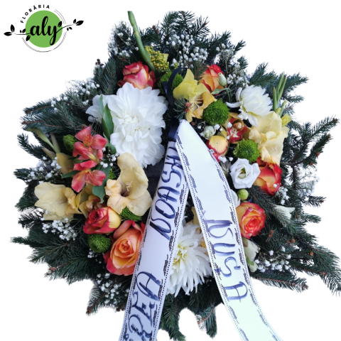 Jerbă funerară rotundă cu flori mixte de sezon