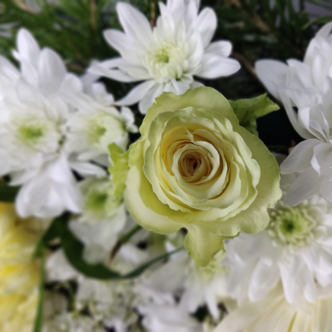 Jerbă funerară rotundă cu trandafiri și crizanteme [1]