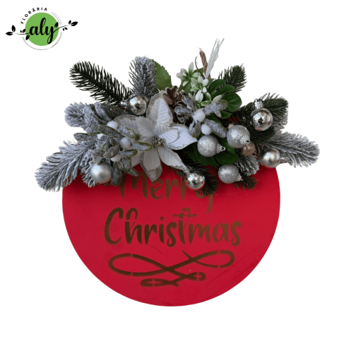 ARANJAMENTE DE CRĂCIUN - Panou decorativ tip coroniță „Merry Christmas” – Cadru roșu și accente festive