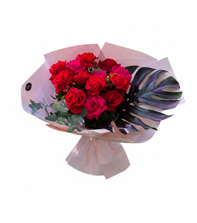 Buchete flori - Buchet cu 13 trandafiri roșii și pink