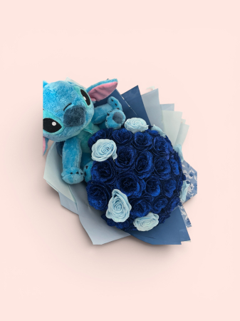 Buchet Stitch Dream cu Trandafiri Albaștri și Pluș Stitch [1]