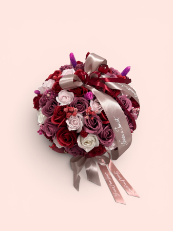 Aranjament de Ocazie Premium cu Trandafiri Decorativi în Cutie Elegantă – Roșu, Roz și Alb [2]
