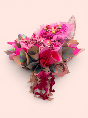 Aranjamente Premium - Inima Dulce by Florăria La Cireșica – Buchet cu Trandafiri Roz, Orhidee și Ferrero Rocher