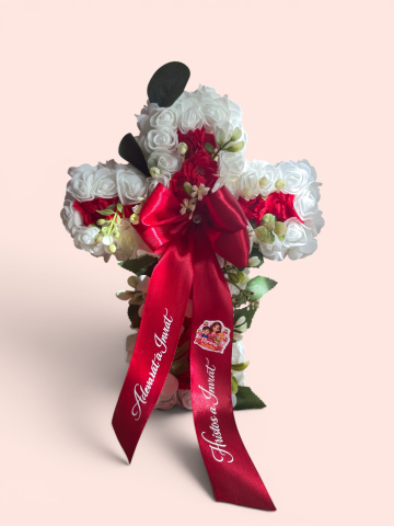 Produse Religioase - Cruce Florală Decorativă Premium cu Fundă Satin – Florăria La Cireșica