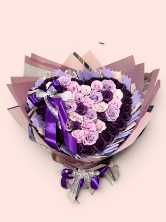 Aranjamente Premium - Buchet Premium cu Trandafiri Mov, Lila și Roz Pastel