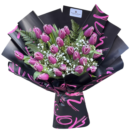 Buchete - Buchet 25 lalele mov ambalaj voluminos