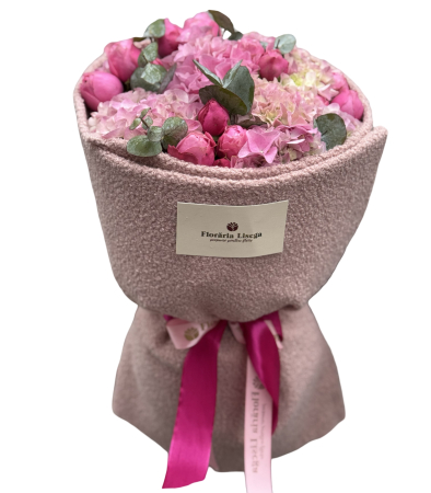 Buchete pe rotund - Buchet Teddy Pink Princess