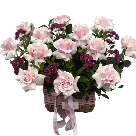 Aranjamente cu flori - Aranjament asortat roz și mov