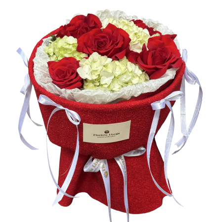 Buchete pe rotund - Buchet Teddy "White & Red Love"