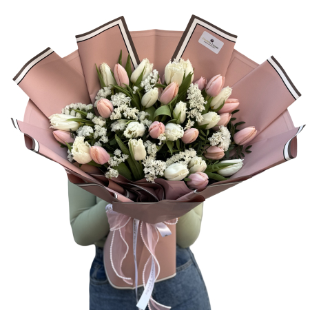 Buchete lalele - Buchet "Pink Pastel" 31 lalele