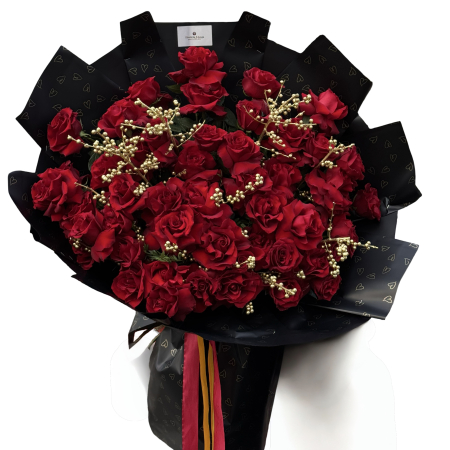 Buchete trandafiri - Buchet 50 trandafiri roșii petalați