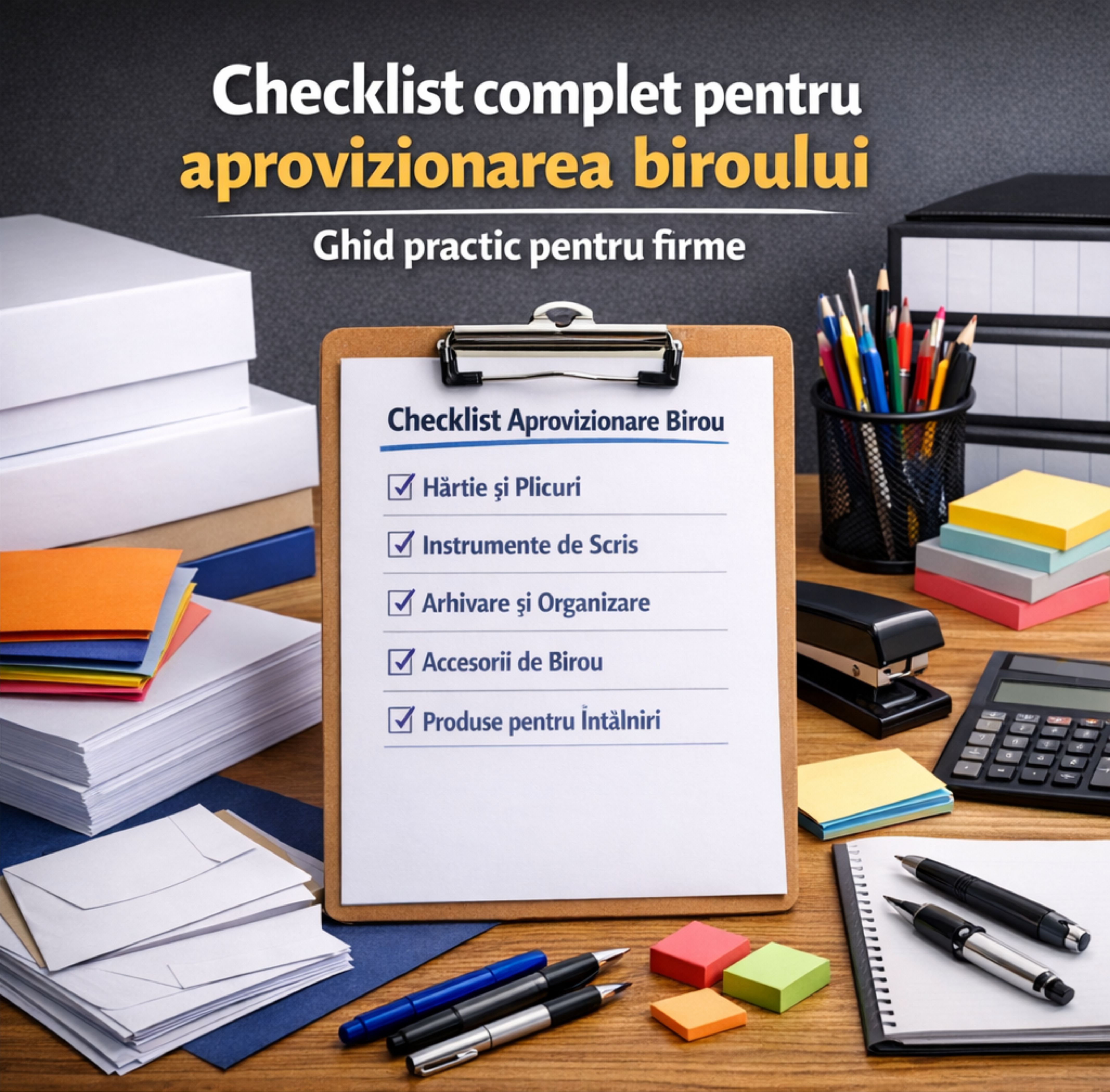 Checklist complet pentru aprovizionarea biroului – produse esențiale pentru firme