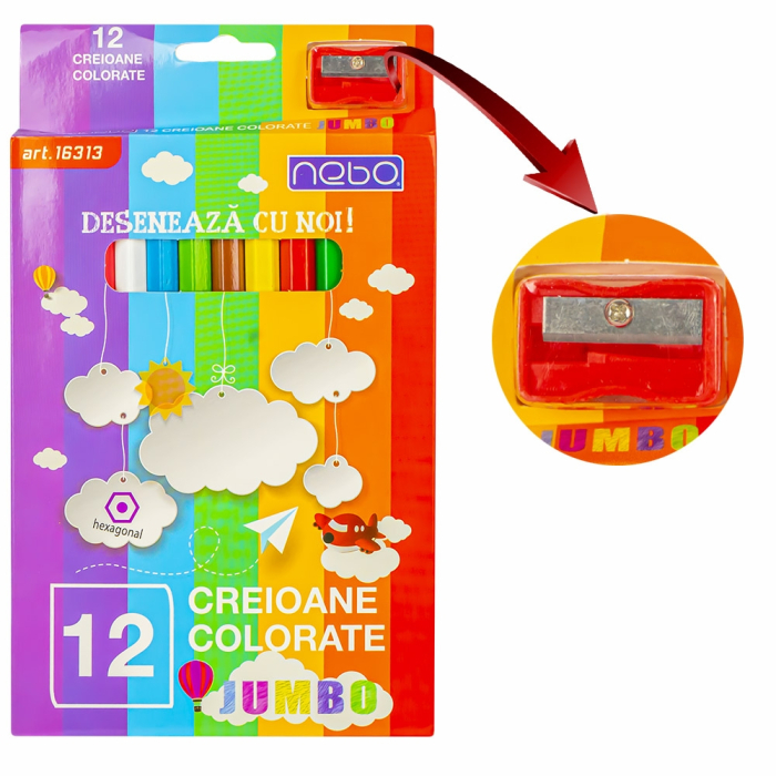 Creioane color Hexagonale Jumbo Set 12 - Nebo [3]