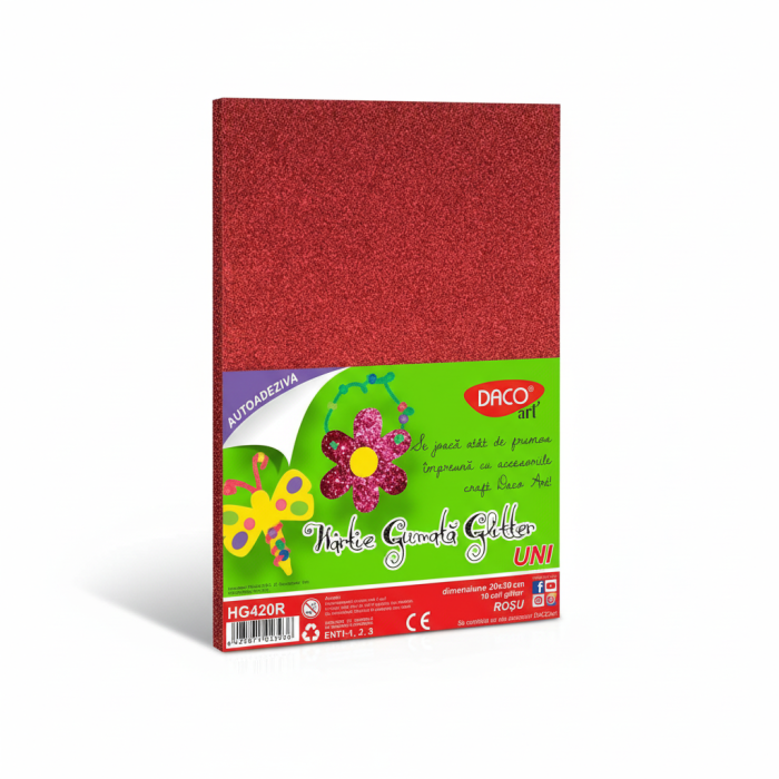 Hartie Gumata Autoadeziva Glitter 20X30CM, 10 coli, Daco (HG420R) [3]