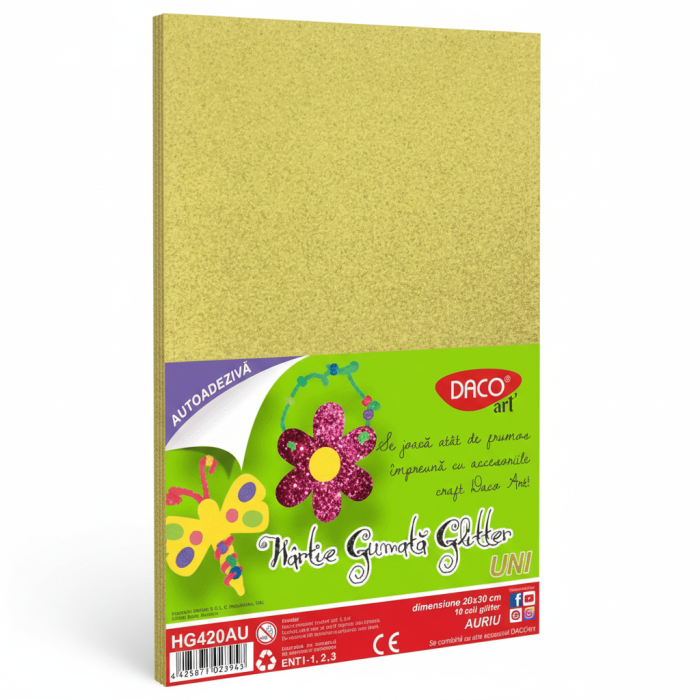 Hartie Gumata Autoadeziva Glitter Auriu Daco (HG420AU) [4]