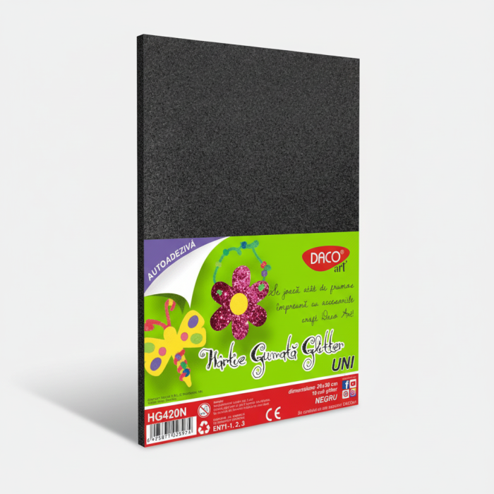 Hartie Gumata Autoadeziva Glitter Negru Daco (HG420N) [3]
