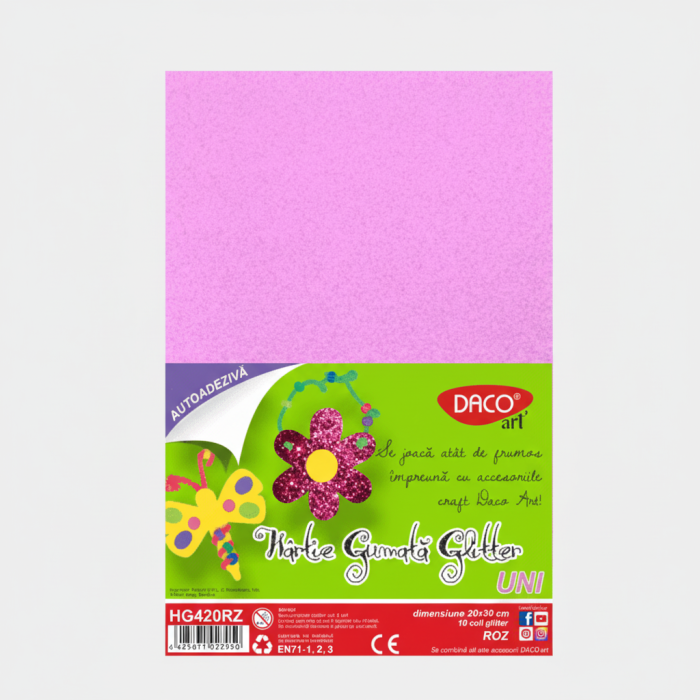 Hartie Gumata Autoadeziva Glitter Roz Daco (HG420RZ) [3]