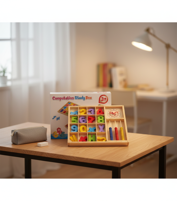 Joc educativ socotitoare din lemn, Semne matematice, Ceas, 34 piese, Multicolor [2]