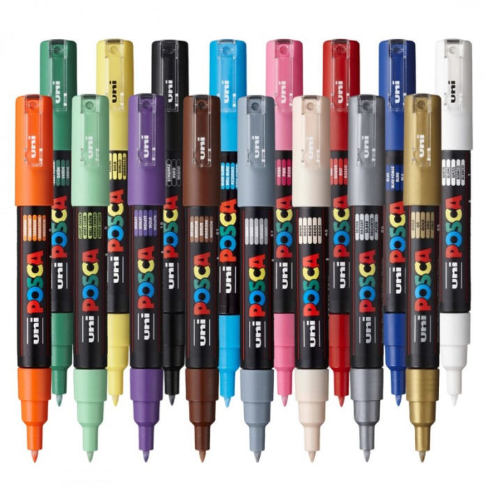Marker UNI Posca PC-1M, varf rotund, 0.7mm, set 16 culori [2]