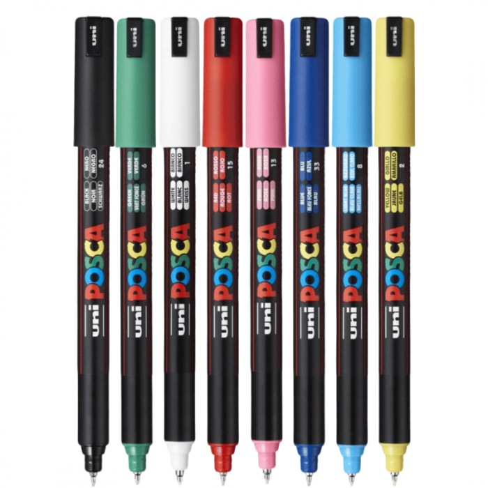 Marker UNI Posca PC-1MR, varf fin metalic, 0.7mm, set 8 culori [2]