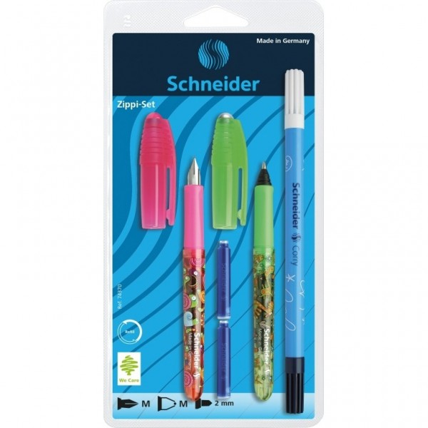 Set Stilou + Roller + Corector Schneider Zippi, penita iridium M, alimentare rezerve, blister (+2 rezerve) [1]