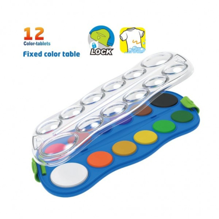 Acuarele Keyroad, cu pensula, 12 culori, 28mm, 40mm, carcasa PVC [1]