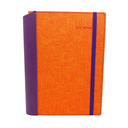 Agende - Agenda datata 2024, Premium DeLuxe Borneo, format A5, 352 pagini, culoare portocaliu/mov