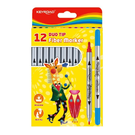 Carioci - Carioca 12 culori Keyroad Duo Washable, 2 capete, varf 2/4mm, KR971414