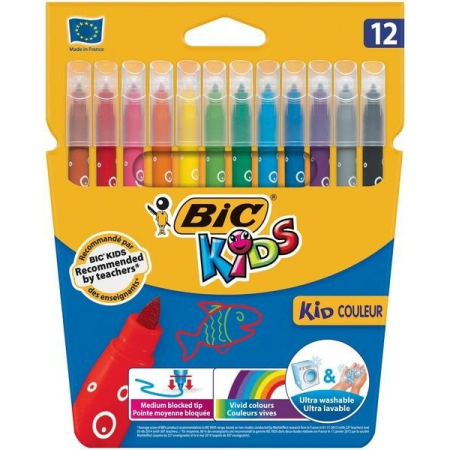 Carioci - Carioci colorate Bic Kids Kid Couleur 2727, 12 culori, ultralavabile, blister carton