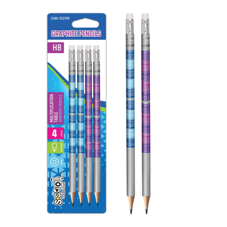 Instrumente de Scris - Creioane grafit HB, tabla inmultirii, 4 cul/blister