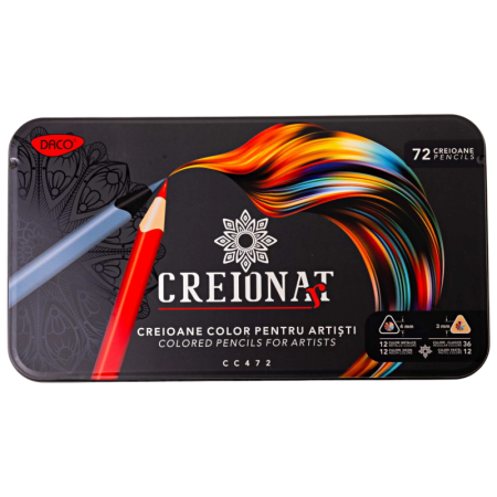Creioane Colorate - Creion color 72 culori Cutie metalică DACO CC472