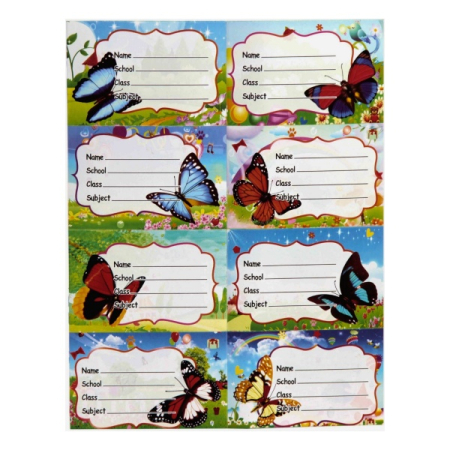 Etichete Școlare - Etichete scolare 8/coala, model fluture, 10 coli/set
