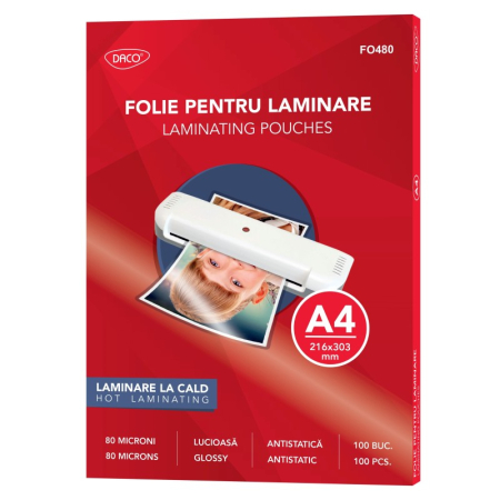 Aparate de laminat - Folie laminare A4 80 microni 100/top DACO FO480