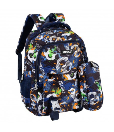 Ghiozdane - Ghiozdan scoala Mesco, Fotbal, 4 compartimente si penar, Albastru, 44 x 32 x 16 cm