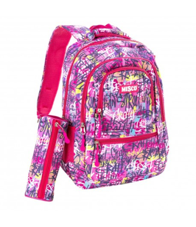 Ghiozdane - Ghiozdan scoala Mesco, Graffiti, 4 compartimente si penar, Roz, 44 x 32 x 16 cm