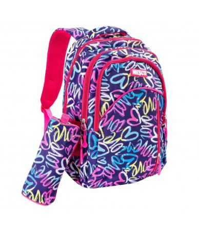 Ghiozdane - Ghiozdan scoala Mesco, Inimi, 4 compartimente si penar, 44 x 32 x 16 cm