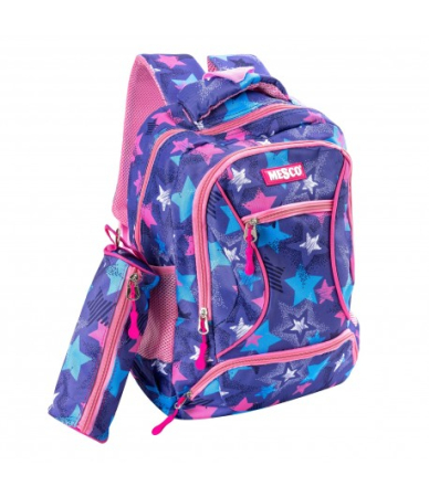 Ghiozdane - Ghiozdan scoala Mesco, Stelute, 4 compartimente si penar, Mov/Roz, 44 x 32 x 16 cm