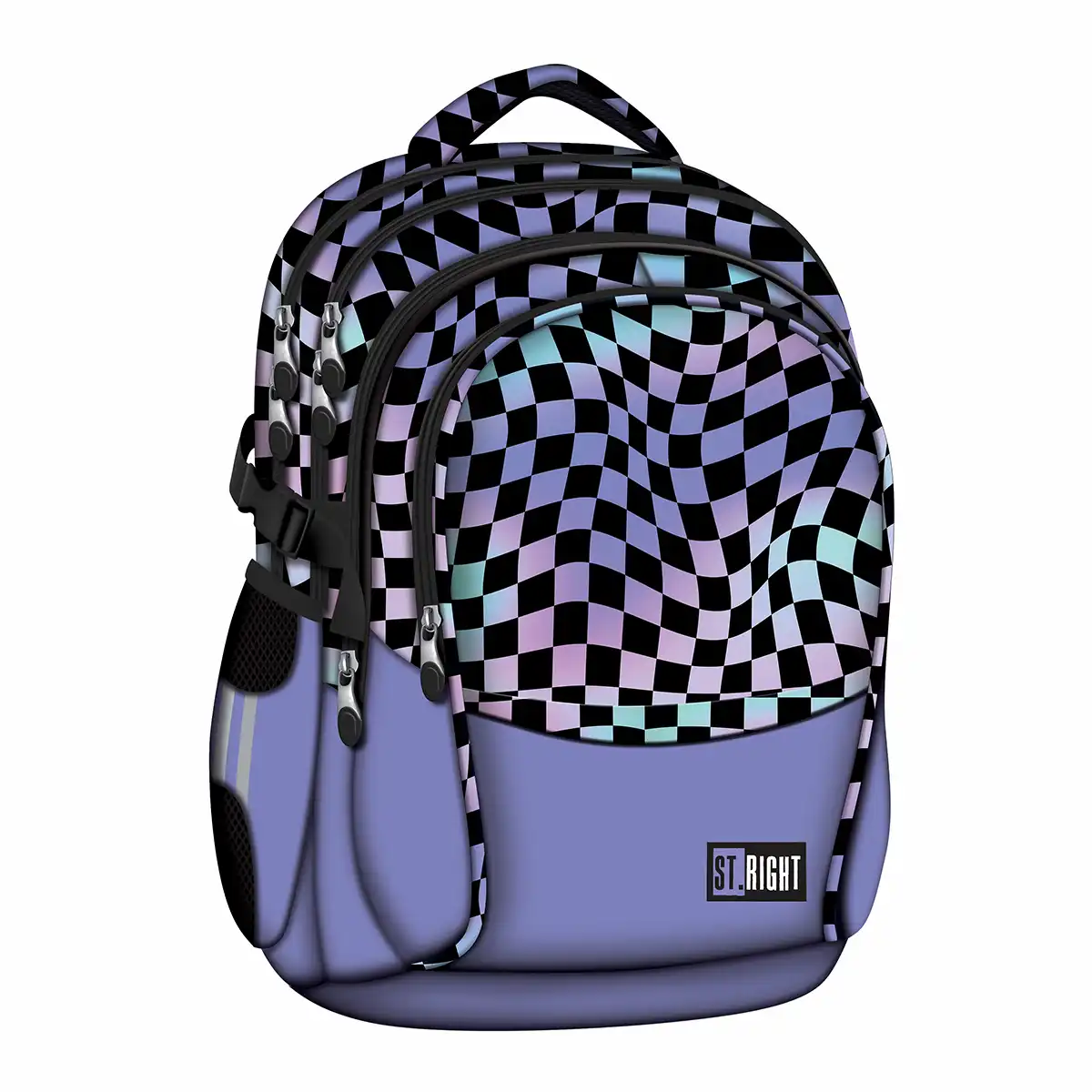 Rechizite Școlare - Ghiozdan scolar Majewski ST Right, Wavy Chessboard, 4 compartimente, 43x32x21 cm