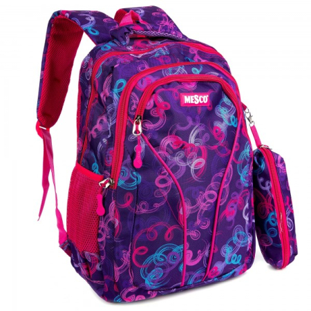 Rechizite Școlare - Ghiozdan scolar Mesco 44 cm , 4 compartimente si penar, Mov