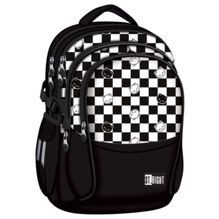 Rechizite Școlare - Ghiozdan St.Right, 4 compartimente, Chess Cats, 43 x 32 x 21 cm,