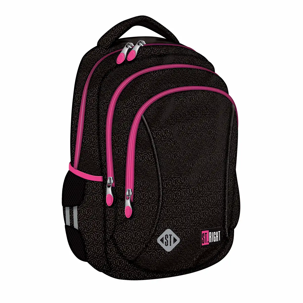 Rechizite Școlare - Ghiozdan ST Right Black Glitter 3 compartimente, 39x27x17 cm