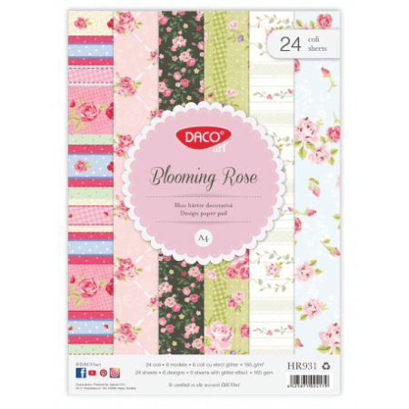 Creative și hobby - Hartie decorativa A4, 24 coli Blooming Rose DACO HR931