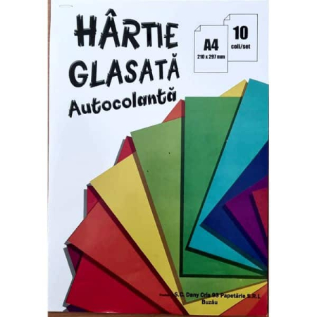 Hartie Creponata și Glasată - Hartie glasata autocolanta A4, set 10 coli, 10 culori