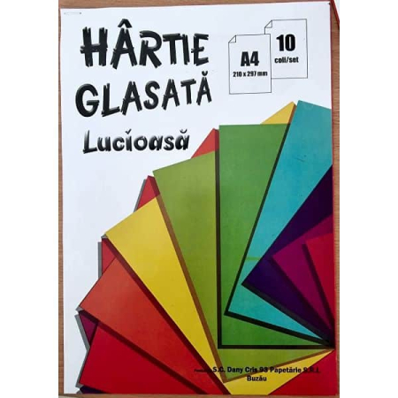 Hartie Creponata și Glasată - Hartie glasata lucioasa A4, set 10 coli, 10 culori